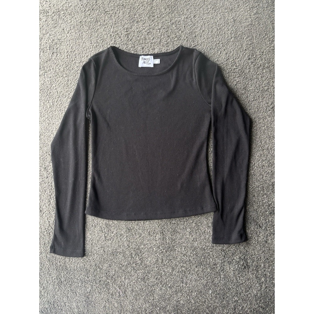 Princess Polly Women's Ribbed Koda Top Black Round Neck Long Sleeves Size 6
